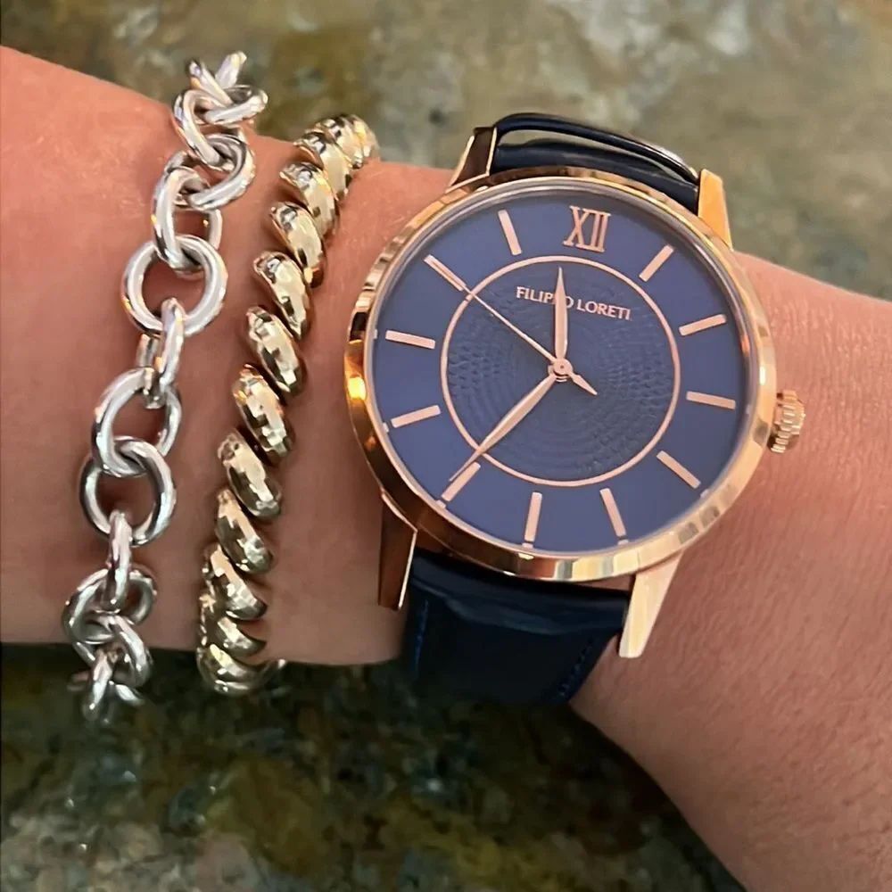 Flippo Loreti Rome Rose Gold Blue Watch Limited Navy Leather